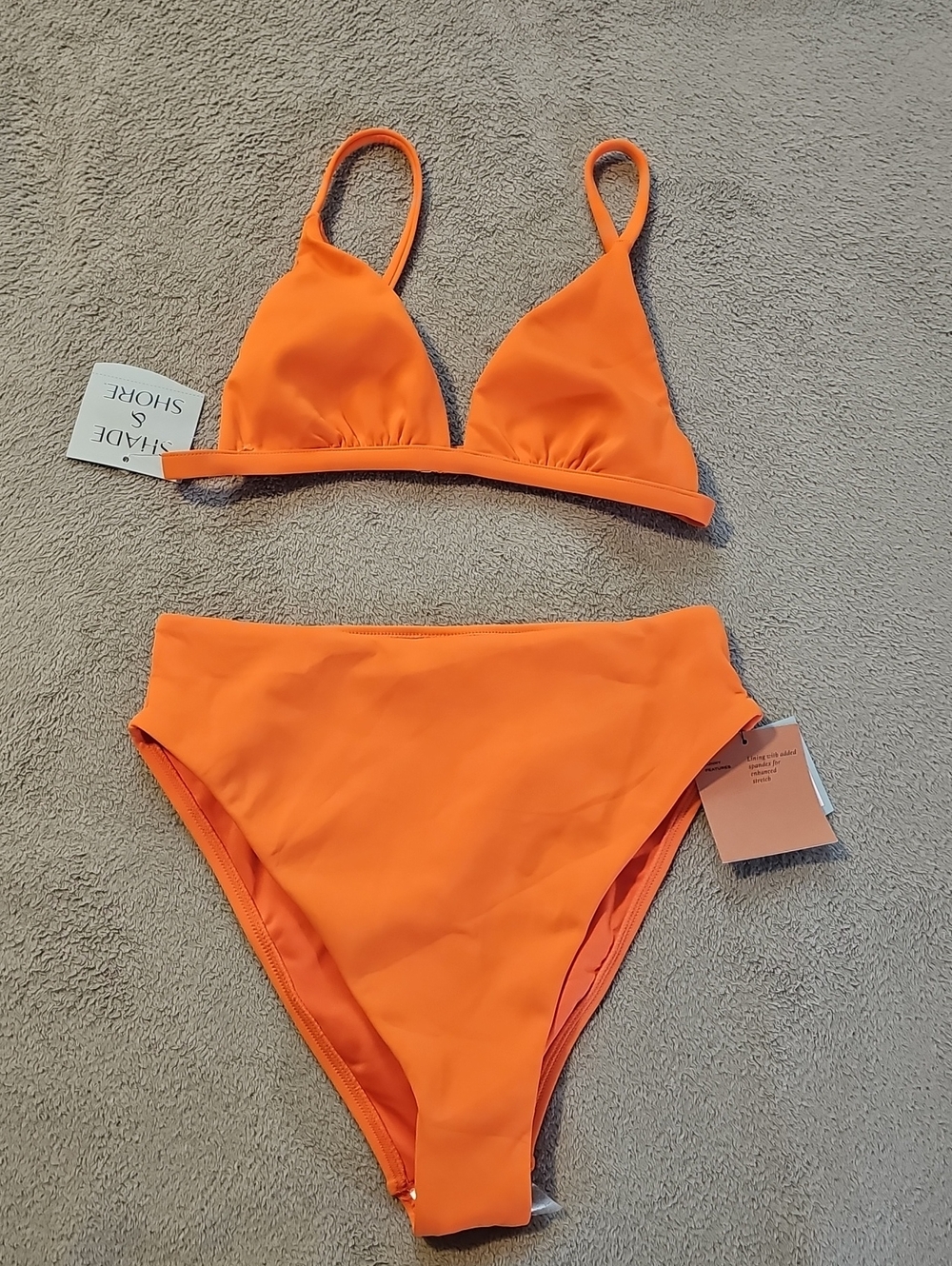 Shade & Shore Women's S Vibrant Smooth Orange High-Waist Bikini Set